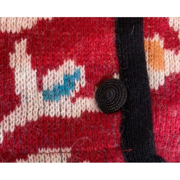 Jacquard Du Monde Sz L Knit Wool Blend Jacket Fleece Liner Floral Made in France - Picture 10 of 13